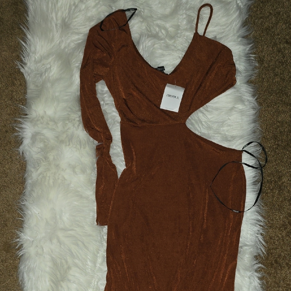 Forever 21 Brown Bodycon Dress with Bishop Sleeves